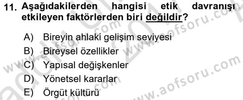 Genel İşletme Dersi 2017 - 2018 Yılı (Vize) Ara Sınav Soruları 11. Soru