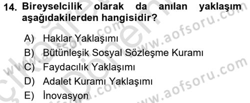 Genel İşletme Dersi 2017 - 2018 Yılı (Vize) Ara Sınavı 14. Soru