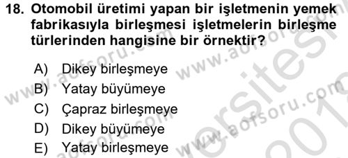 Genel İşletme Dersi Ara Sınavı Deneme Sınav Soruları 18. Soru