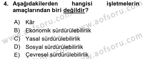 Genel İşletme Dersi Ara Sınavı Deneme Sınav Soruları 4. Soru