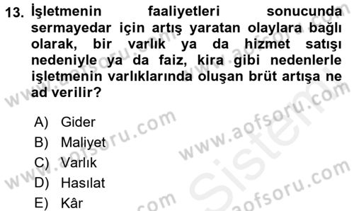 Genel İşletme Dersi 2017 - 2018 Yılı (Final) Dönem Sonu Sınav Soruları 13. Soru