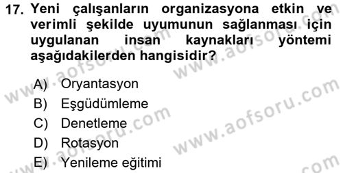 Genel İşletme Dersi 2017 - 2018 Yılı (Final) Dönem Sonu Sınav Soruları 17. Soru