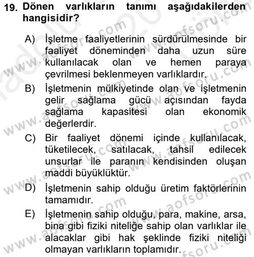 Genel İşletme Dersi 2017 - 2018 Yılı (Final) Dönem Sonu Sınav Soruları 19. Soru