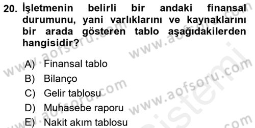 Genel İşletme Dersi 2017 - 2018 Yılı (Final) Dönem Sonu Sınav Soruları 20. Soru