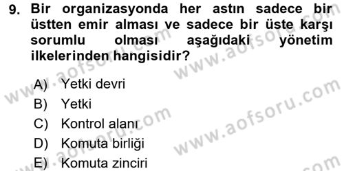 Genel İşletme Dersi 2017 - 2018 Yılı (Final) Dönem Sonu Sınav Soruları 9. Soru