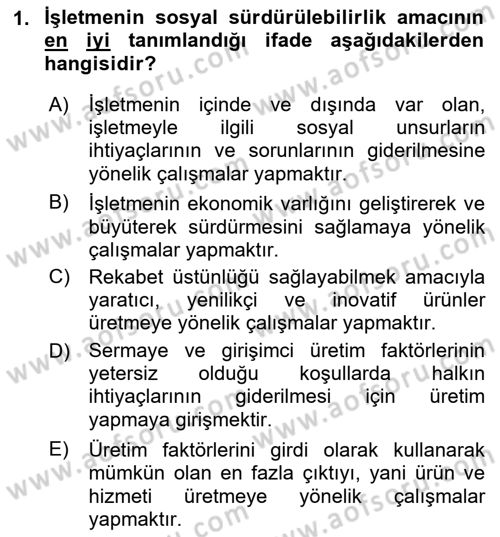 Genel İşletme Dersi 2018 - 2019 Yılı 3 Ders Sınav Soruları 1. Soru