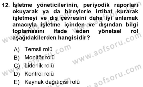 Genel İşletme Dersi 2018 - 2019 Yılı 3 Ders Sınav Soruları 12. Soru