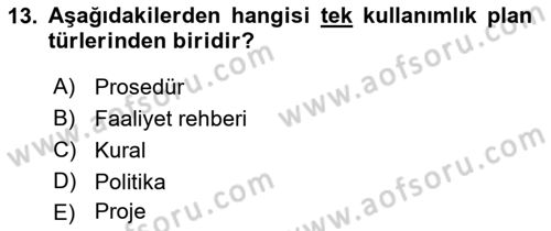 Genel İşletme Dersi 2018 - 2019 Yılı 3 Ders Sınav Soruları 13. Soru