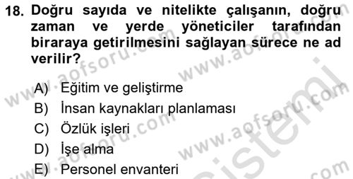 Genel İşletme Dersi 2018 - 2019 Yılı 3 Ders Sınav Soruları 18. Soru