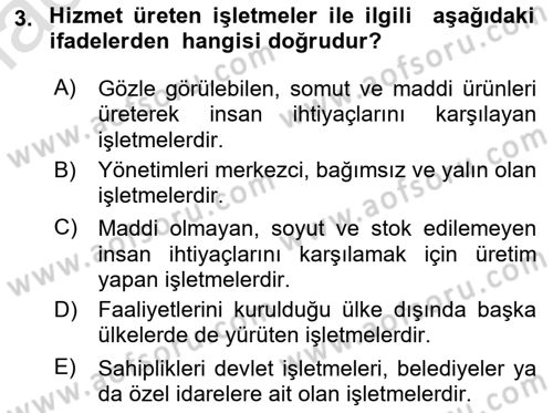 Genel İşletme Dersi 2018 - 2019 Yılı 3 Ders Sınav Soruları 3. Soru