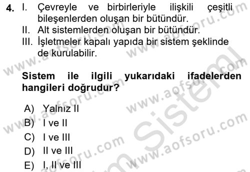 Genel İşletme Dersi 2018 - 2019 Yılı 3 Ders Sınav Soruları 4. Soru