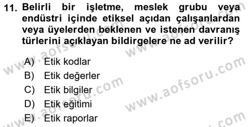 Genel İşletme Dersi 2018 - 2019 Yılı (Vize) Ara Sınav Soruları 11. Soru