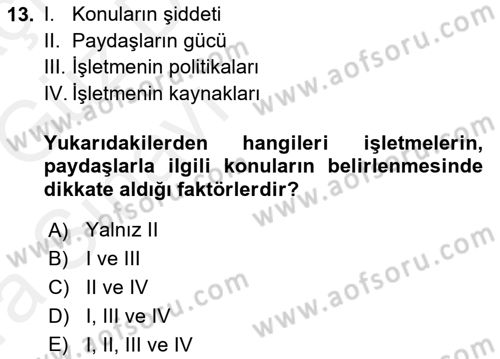 Genel İşletme Dersi 2018 - 2019 Yılı (Vize) Ara Sınav Soruları 13. Soru