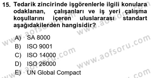 Genel İşletme Dersi Ara Sınavı Deneme Sınav Soruları 15. Soru