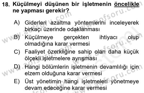 Genel İşletme Dersi Ara Sınavı Deneme Sınav Soruları 18. Soru