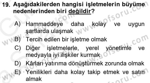 Genel İşletme Dersi Ara Sınavı Deneme Sınav Soruları 19. Soru