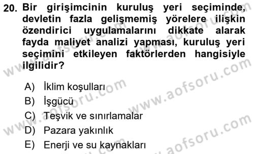 Genel İşletme Dersi Ara Sınavı Deneme Sınav Soruları 20. Soru