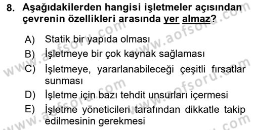 Genel İşletme Dersi 2018 - 2019 Yılı (Vize) Ara Sınav Soruları 8. Soru