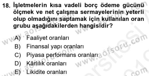 Genel İşletme Dersi 2018 - 2019 Yılı (Final) Dönem Sonu Sınav Soruları 18. Soru