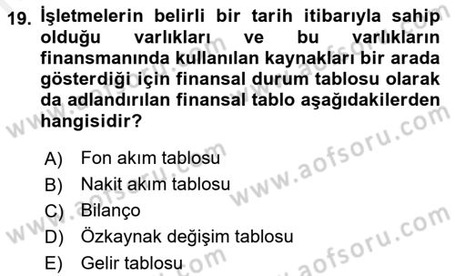 Genel İşletme Dersi 2018 - 2019 Yılı (Final) Dönem Sonu Sınav Soruları 19. Soru