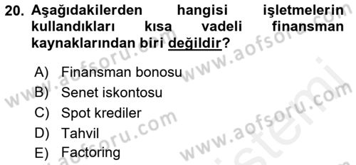 Genel İşletme Dersi 2018 - 2019 Yılı (Final) Dönem Sonu Sınav Soruları 20. Soru