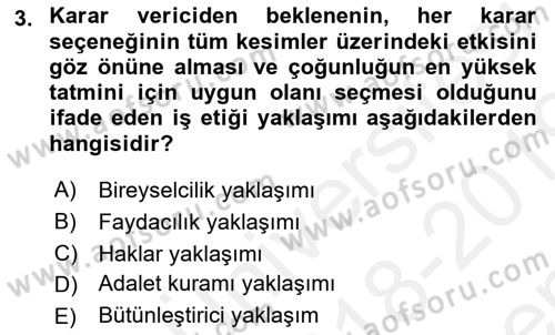 Genel İşletme Dersi 2018 - 2019 Yılı (Final) Dönem Sonu Sınav Soruları 3. Soru