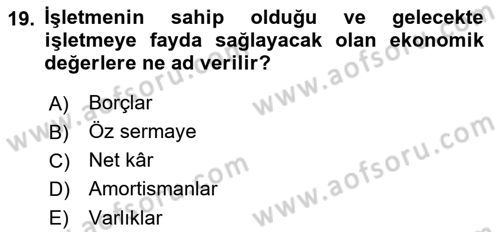 Genel İşletme Dersi 2018 - 2019 Yılı Yaz Okulu Sınavı 19. Soru