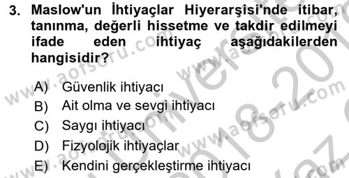 Genel İşletme Dersi 2018 - 2019 Yılı Yaz Okulu Sınav Soruları 3. Soru