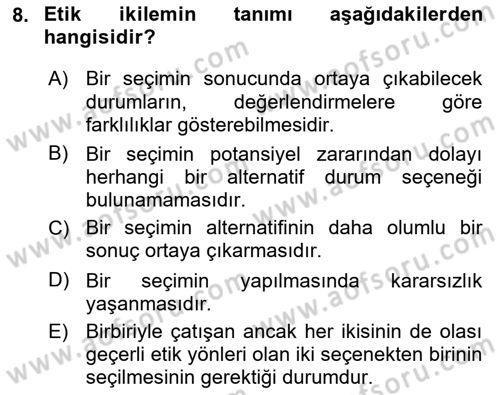 Genel İşletme Dersi 2018 - 2019 Yılı Yaz Okulu Sınav Soruları 8. Soru