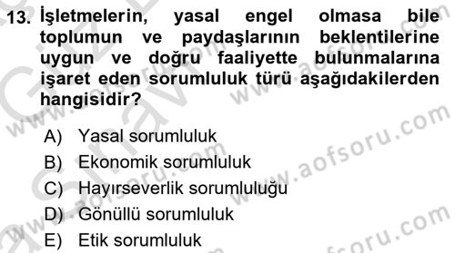 Genel İşletme Dersi Ara Sınavı Deneme Sınav Soruları 13. Soru