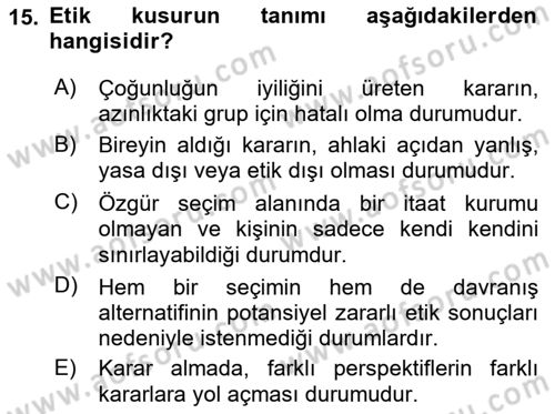Genel İşletme Dersi Ara Sınavı Deneme Sınav Soruları 15. Soru