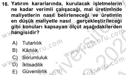 Genel İşletme Dersi Ara Sınavı Deneme Sınav Soruları 16. Soru