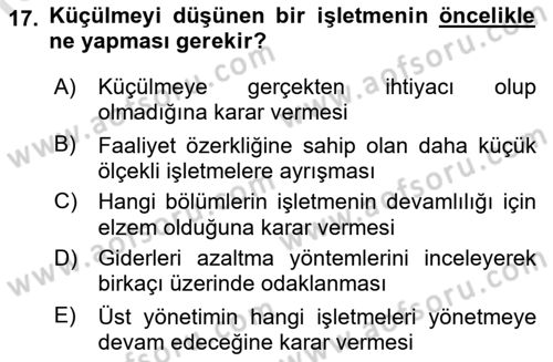 Genel İşletme Dersi 2019 - 2020 Yılı (Vize) Ara Sınav Soruları 17. Soru
