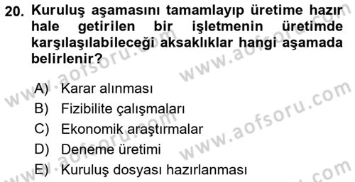 Genel İşletme Dersi Ara Sınavı Deneme Sınav Soruları 20. Soru
