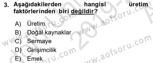 Genel İşletme Dersi Ara Sınavı Deneme Sınav Soruları 3. Soru