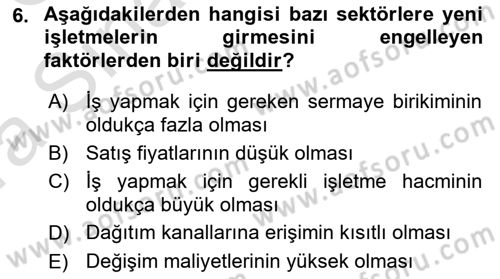 Genel İşletme Dersi Ara Sınavı Deneme Sınav Soruları 6. Soru