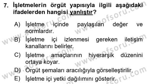 Genel İşletme Dersi Ara Sınavı Deneme Sınav Soruları 7. Soru