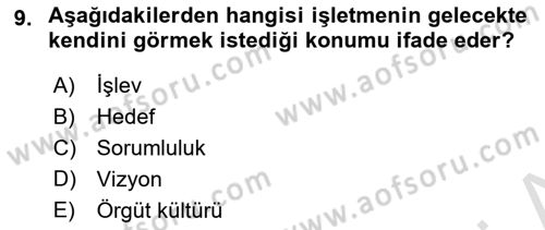 Genel İşletme Dersi 2019 - 2020 Yılı (Vize) Ara Sınav Soruları 9. Soru
