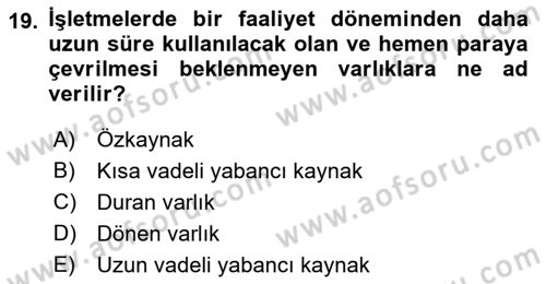 Genel İşletme Dersi 2019 - 2020 Yılı (Final) Dönem Sonu Sınav Soruları 19. Soru