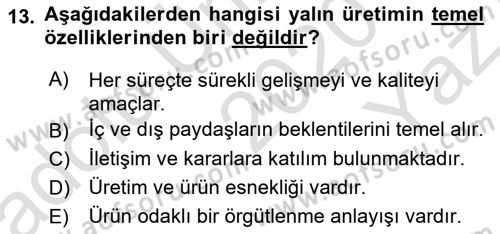 Genel İşletme Dersi 2020 - 2021 Yılı Yaz Okulu Sınav Soruları 13. Soru