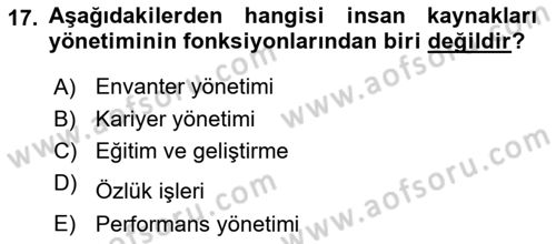 Genel İşletme Dersi 2020 - 2021 Yılı Yaz Okulu Sınav Soruları 17. Soru