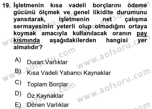 Genel İşletme Dersi 2020 - 2021 Yılı Yaz Okulu Sınav Soruları 19. Soru