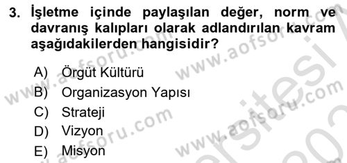 Genel İşletme Dersi 2020 - 2021 Yılı Yaz Okulu Sınav Soruları 3. Soru