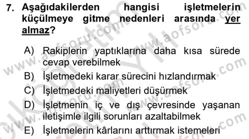 Genel İşletme Dersi 2020 - 2021 Yılı Yaz Okulu Sınav Soruları 7. Soru