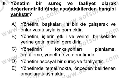 Genel İşletme Dersi 2020 - 2021 Yılı Yaz Okulu Sınav Soruları 9. Soru