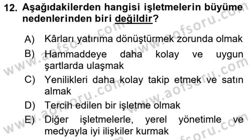 Genel İşletme Dersi Ara Sınavı Deneme Sınav Soruları 12. Soru
