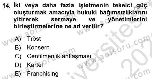 Genel İşletme Dersi Ara Sınavı Deneme Sınav Soruları 14. Soru