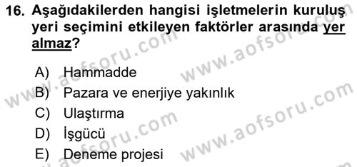 Genel İşletme Dersi Ara Sınavı Deneme Sınav Soruları 16. Soru