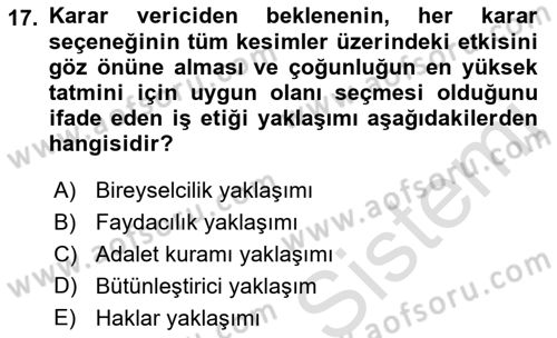 Genel İşletme Dersi 2021 - 2022 Yılı (Vize) Ara Sınavı 17. Soru