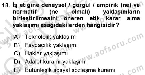 Genel İşletme Dersi 2021 - 2022 Yılı (Vize) Ara Sınavı 18. Soru